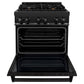 ZLINE 30 in. 4.0 cu. ft. Legacy Dual Fuel Range with Gas Cooktop and Electric Convection Oven in Black Stainless Steel with 4 Brass Burners, Open Box-Great Condition