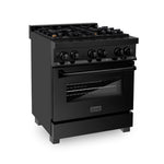 ZLINE 30 in. 4.0 cu. ft. Legacy Dual Fuel Range with Gas Cooktop and Electric Convection Oven in Black Stainless Steel with 4 Brass Burners, Open Box-Good Condition