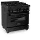 ZLINE 30 in. 4.0 cu. ft. Legacy Dual Fuel Range with Gas Cooktop and Electric Convection Oven in Black Stainless Steel with 4 Brass Burners, Open Box-Great Condition