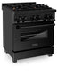 ZLINE 30 in. 4.0 cu. ft. Legacy Dual Fuel Range with Gas Cooktop and Electric Convection Oven in Black Stainless Steel with 4 Brass Burners, Open Box-Good Condition