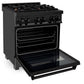 ZLINE 30 in. 4.0 cu. ft. Legacy Dual Fuel Range with Gas Cooktop and Electric Convection Oven in Black Stainless Steel with 4 Brass Burners, Open Box-Good Condition