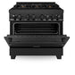ZLINE 36 in. 4.6 cu. ft. Legacy Dual Fuel Range with Gas Cooktop and Electric Convection Oven in Black Stainless Steel with 6 Brass Burners, Open Box-Good Condition