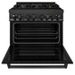 ZLINE 36 in. 4.6 cu. ft. Legacy Dual Fuel Range with Gas Cooktop and Electric Convection Oven in Black Stainless Steel with 6 Brass Burners, Open Box-Good Condition