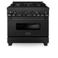 ZLINE 36 in. 4.6 cu. ft. Legacy Dual Fuel Range with Gas Cooktop and Electric Convection Oven in Black Stainless Steel with 6 Brass Burners, Open Box-Great Condition