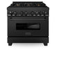 ZLINE 36 in. 4.6 cu. ft. Legacy Dual Fuel Range with Gas Cooktop and Electric Convection Oven in Black Stainless Steel with 6 Brass Burners, Open Box-Good Condition