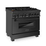 ZLINE 36 in. 4.6 cu. ft. Legacy Dual Fuel Range with Gas Cooktop and Electric Convection Oven in Black Stainless Steel with 6 Brass Burners, Open Box-Good Condition