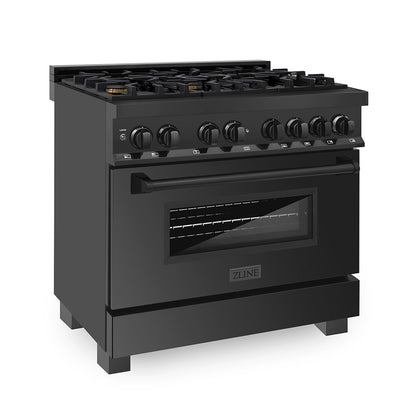 ZLINE 36 in. 4.6 cu. ft. Legacy Dual Fuel Range with Gas Cooktop and Electric Convection Oven in Black Stainless Steel with 6 Brass Burners, Open Box-Good Condition