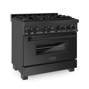 ZLINE 36 in. 4.6 cu. ft. Legacy Dual Fuel Range with Gas Cooktop and Electric Convection Oven in Black Stainless Steel with 6 Brass Burners (RAB-BR-36) main image.