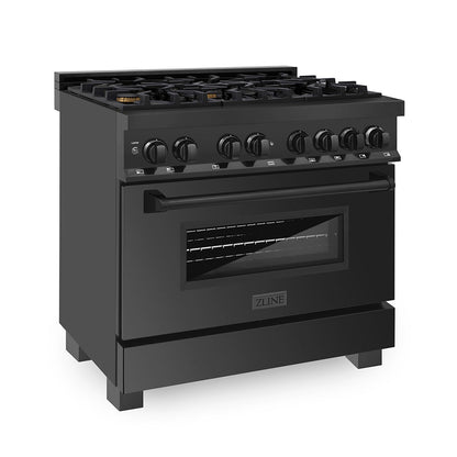 ZLINE 36 in. 4.6 cu. ft. Legacy Dual Fuel Range with Gas Cooktop and Electric Convection Oven in Black Stainless Steel with 6 Brass Burners, Open Box-Great Condition