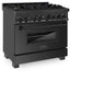 ZLINE 36 in. 4.6 cu. ft. Legacy Dual Fuel Range with Gas Cooktop and Electric Convection Oven in Black Stainless Steel with 6 Brass Burners, Open Box-Good Condition