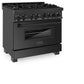 ZLINE 36 in. 4.6 cu. ft. Legacy Dual Fuel Range with Gas Cooktop and Electric Convection Oven in Black Stainless Steel with 6 Brass Burners, Open Box-Great Condition