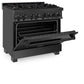 ZLINE 36 in. 4.6 cu. ft. Legacy Dual Fuel Range with Gas Cooktop and Electric Convection Oven in Black Stainless Steel with 6 Brass Burners, Open Box-Great Condition