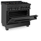 ZLINE 36 in. 4.6 cu. ft. Legacy Dual Fuel Range with Gas Cooktop and Electric Convection Oven in Black Stainless Steel with 6 Brass Burners, Open Box-Good Condition