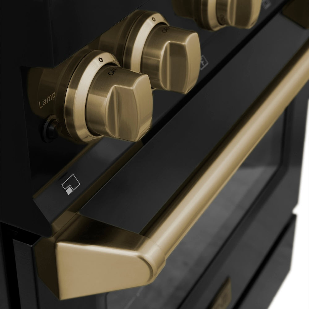ZLINE Autograph Edition 36 in. Kitchen Package with Black Stainless Steel Dual Fuel Range and Range Hood with Champagne Bronze Accents (2AKP-RABRH36-CB)
