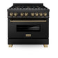ZLINE Autograph Edition 36 in. 4.6 cu. ft. Legacy Dual Fuel Range with 6 Burner Gas Cooktop and Electric Convection Oven in Black Stainless Steel and Champagne Bronze Accents (RABZ-36-CB)