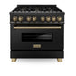 ZLINE Autograph Edition 36 in. 4.6 cu. ft. Legacy Dual Fuel Range with 6 Burner Gas Cooktop and Electric Convection Oven in Black Stainless Steel and Champagne Bronze Accents (RABZ-36-CB)