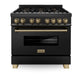 ZLINE Autograph Edition 36 in. 4.6 cu. ft. Legacy Dual Fuel Range with 6 Burner Gas Cooktop and Electric Convection Oven in Black Stainless Steel and Champagne Bronze Accents, Open Box-Great Condition