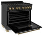 ZLINE Autograph Edition 36 in. 4.6 cu. ft. Legacy Dual Fuel Range with 6 Burner Gas Cooktop and Electric Convection Oven in Black Stainless Steel and Champagne Bronze Accents, Open Box-Great Condition