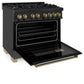 ZLINE Autograph Edition 36 in. 4.6 cu. ft. Legacy Dual Fuel Range with 6 Burner Gas Cooktop and Electric Convection Oven in Black Stainless Steel and Champagne Bronze Accents, Open Box-Good Condition