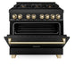 ZLINE Autograph Edition 36 in. 4.6 cu. ft. Legacy Dual Fuel Range with 6 Burner Gas Cooktop and Electric Convection Oven in Black Stainless Steel and Polished Gold Accents, Open Box-Great Condition