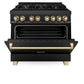 ZLINE Autograph Edition 36 in. 4.6 cu. ft. Legacy Dual Fuel Range with 6 Burner Gas Cooktop and Electric Convection Oven in Black Stainless Steel and Polished Gold Accents, Open Box-Good Condition