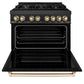 ZLINE Autograph Edition 36 in. Kitchen Package with Black Stainless Steel Dual Fuel Range and Range Hood with Polished Gold Accents (2AKP-RABRH36-G)