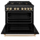 ZLINE Autograph Edition 36 in. 4.6 cu. ft. Legacy Dual Fuel Range with 6 Burner Gas Cooktop and Electric Convection Oven in Black Stainless Steel and Polished Gold Accents (RABZ-36-G)