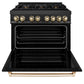 ZLINE Autograph Edition 36 in. 4.6 cu. ft. Legacy Dual Fuel Range with 6 Burner Gas Cooktop and Electric Convection Oven in Black Stainless Steel and Polished Gold Accents, Open Box-Good Condition