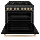 ZLINE Autograph Edition 36 in. 4.6 cu. ft. Legacy Dual Fuel Range with 6 Burner Gas Cooktop and Electric Convection Oven in Black Stainless Steel and Polished Gold Accents, Open Box-Great Condition
