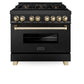 ZLINE Autograph Edition 36 in. 4.6 cu. ft. Legacy Dual Fuel Range with 6 Burner Gas Cooktop and Electric Convection Oven in Black Stainless Steel and Polished Gold Accents, Open Box-Good Condition