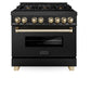 ZLINE Autograph Edition 36 in. Kitchen Package with Black Stainless Steel Dual Fuel Range and Range Hood with Polished Gold Accents (2AKP-RABRH36-G)