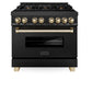 ZLINE Autograph Edition 36 in. 4.6 cu. ft. Legacy Dual Fuel Range with 6 Burner Gas Cooktop and Electric Convection Oven in Black Stainless Steel and Polished Gold Accents, Open Box-Great Condition