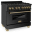 ZLINE Autograph Edition 36 in. 4.6 cu. ft. Legacy Dual Fuel Range with 6 Burner Gas Cooktop and Electric Convection Oven in Black Stainless Steel and Champagne Bronze Accents, Open Box-Great Condition