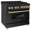ZLINE Autograph Edition 36 in. 4.6 cu. ft. Legacy Dual Fuel Range with 6 Burner Gas Cooktop and Electric Convection Oven in Black Stainless Steel and Polished Gold Accents, Open Box-Good Condition