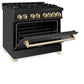 ZLINE Autograph Edition 36 in. 4.6 cu. ft. Legacy Dual Fuel Range with 6 Burner Gas Cooktop and Electric Convection Oven in Black Stainless Steel and Polished Gold Accents, Open Box-Good Condition