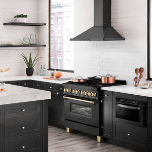 ZLINE Autograph Edition 36 in. 4.6 cu. ft. Legacy Dual Fuel Range with 6 Burner Gas Cooktop and Electric Convection Oven in Black Stainless Steel and Polished Gold Accents, Open Box-Great Condition