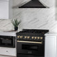 ZLINE Autograph Edition 36 in. 4.6 cu. ft. Legacy Dual Fuel Range with 6 Burner Gas Cooktop and Electric Convection Oven in Black Stainless Steel and Polished Gold Accents, Open Box-Good Condition