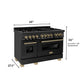 ZLINE Autograph Edition 48 in. 6.0 cu. ft. Legacy Dual Fuel Range with 7 Burner Gas Cooktop and 2 Electric Ovens in Black Stainless Steel and Champagne Bronze Accents, Open Box-Great Condition