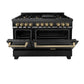 ZLINE Autograph Edition 48 in. 6.0 cu. ft. Legacy Dual Fuel Range with 7 Burner Gas Cooktop and 2 Electric Ovens in Black Stainless Steel and Champagne Bronze Accents, Open Box-Great Condition