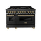 ZLINE Autograph Edition 48 in. 6.0 cu. ft. Legacy Dual Fuel Range with 7 Burner Gas Cooktop and 2 Electric Ovens in Black Stainless Steel and Champagne Bronze Accents, Open Box-Great Condition
