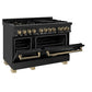 ZLINE Autograph Edition 48 in. 6.0 cu. ft. Legacy Dual Fuel Range with 7 Burner Gas Cooktop and 2 Electric Ovens in Black Stainless Steel and Champagne Bronze Accents, Open Box-Great Condition