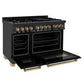 ZLINE Autograph Edition 48 in. 6.0 cu. ft. Legacy Dual Fuel Range with 7 Burner Gas Cooktop and 2 Electric Ovens in Black Stainless Steel and Champagne Bronze Accents, Open Box-Great Condition