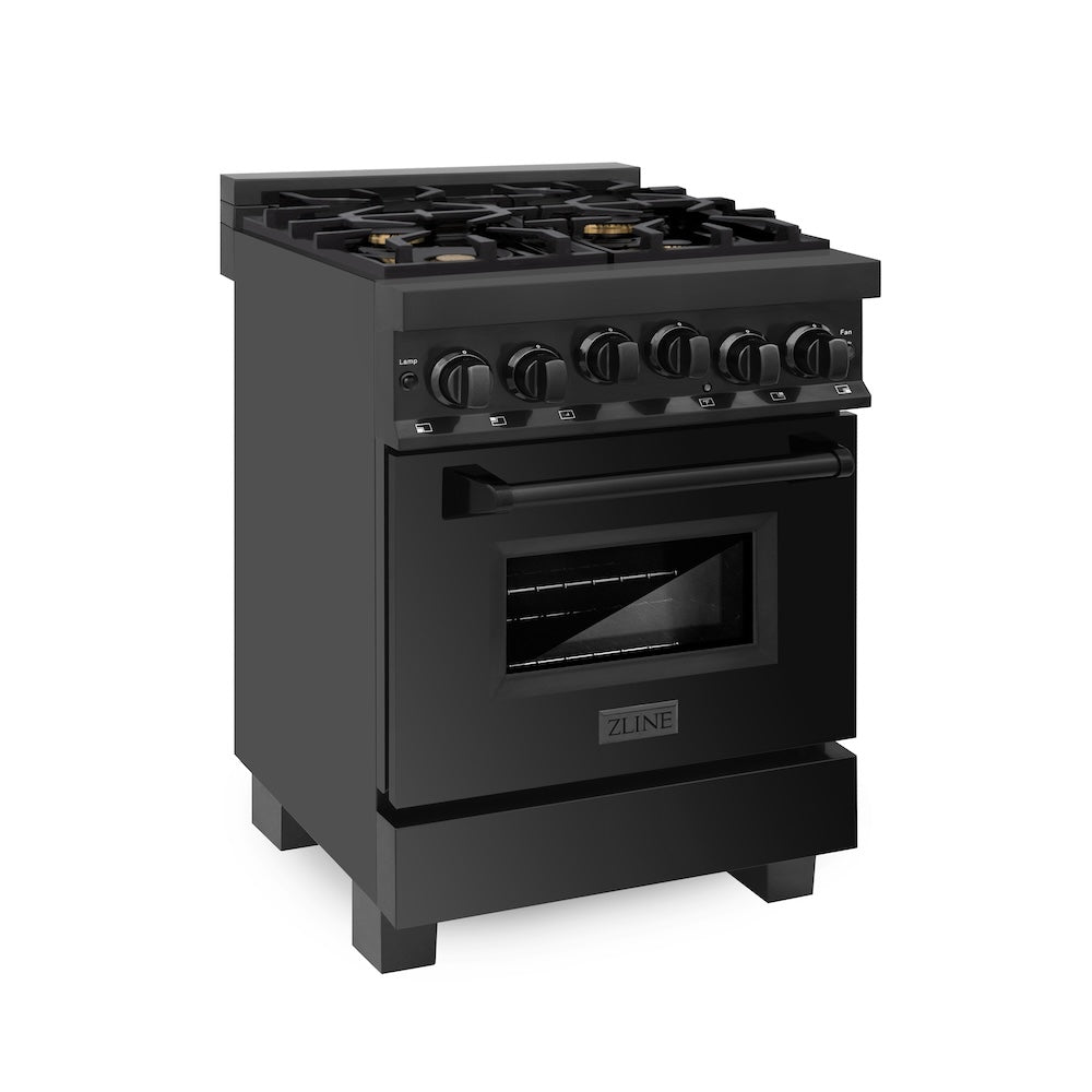 ZLINE 24 in. 2.8 cu. ft. Range with Gas Stove and Gas Oven in Black Stainless Steel with Brass Burners (RGB-24) main image.