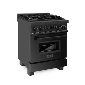 ZLINE 24 in. 2.8 cu. ft. Range with Gas Stove and Gas Oven in Black Stainless Steel with Brass Burners (RGB-24) main image.