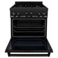 ZLINE 30 in. 4.0 cu. ft. Range with Natural Gas Stove and Natural Gas Oven in Black Stainless Steel (RGB-30) front, oven open.