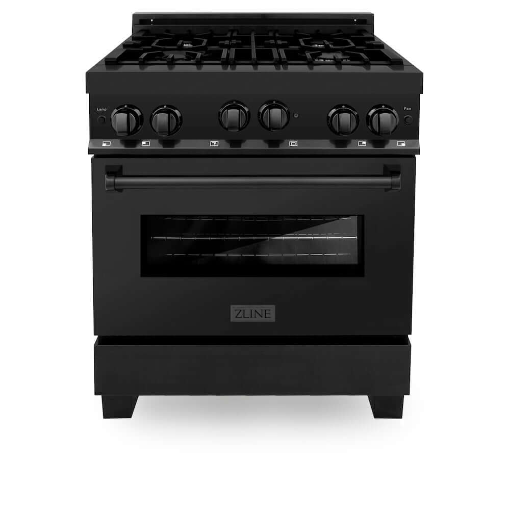 ZLINE 30 in. 4.0 cu. ft. Range with Natural Gas Stove and Natural Gas Oven in Black Stainless Steel (RGB-30) front, oven closed.