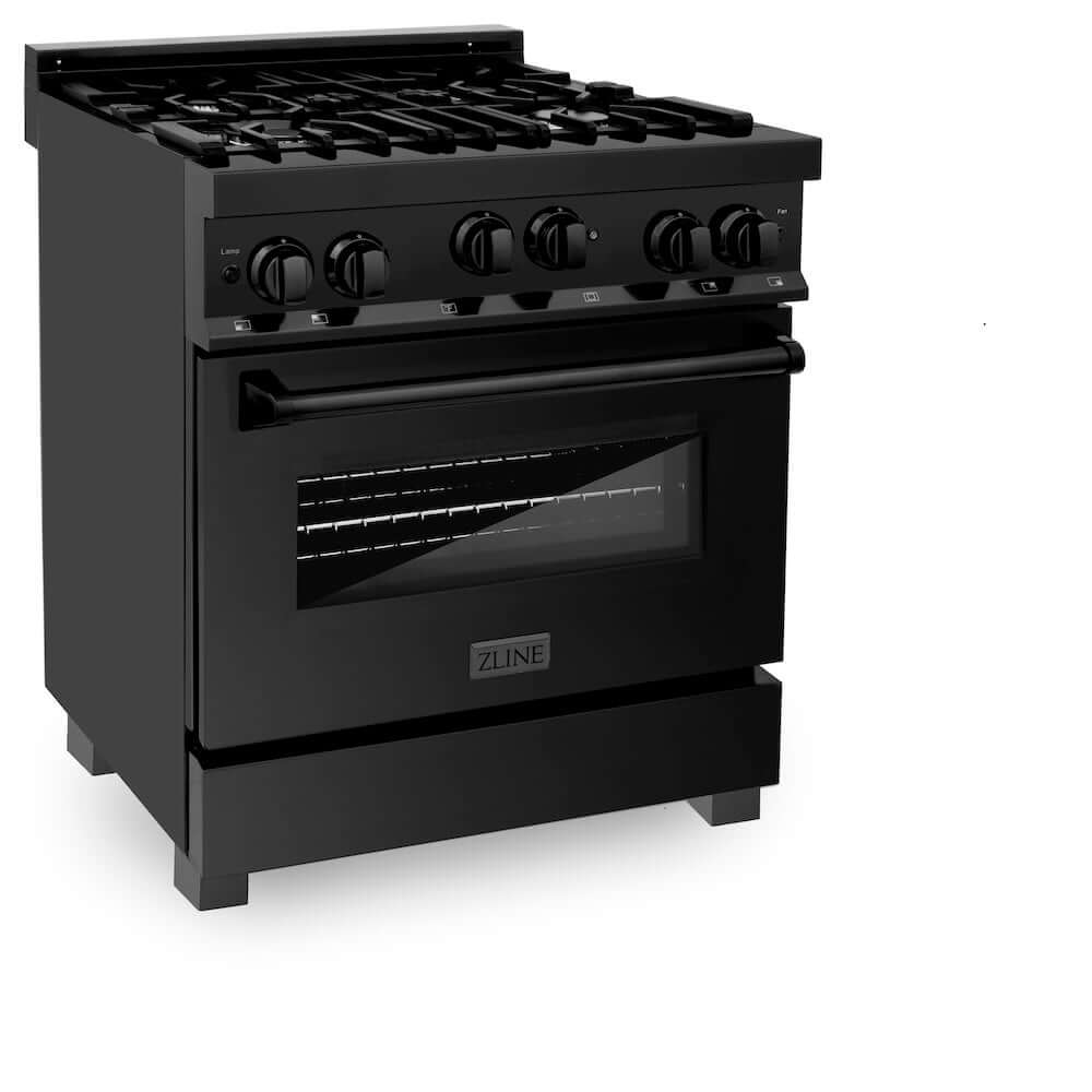 ZLINE 30 in. 4.0 cu. ft. Range with Natural Gas Stove and Natural Gas Oven in Black Stainless Steel (RGB-30) side, oven closed.