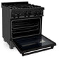 ZLINE 30 in. 4.0 cu. ft. Range with Natural Gas Stove and Natural Gas Oven in Black Stainless Steel (RGB-30) side, oven open.