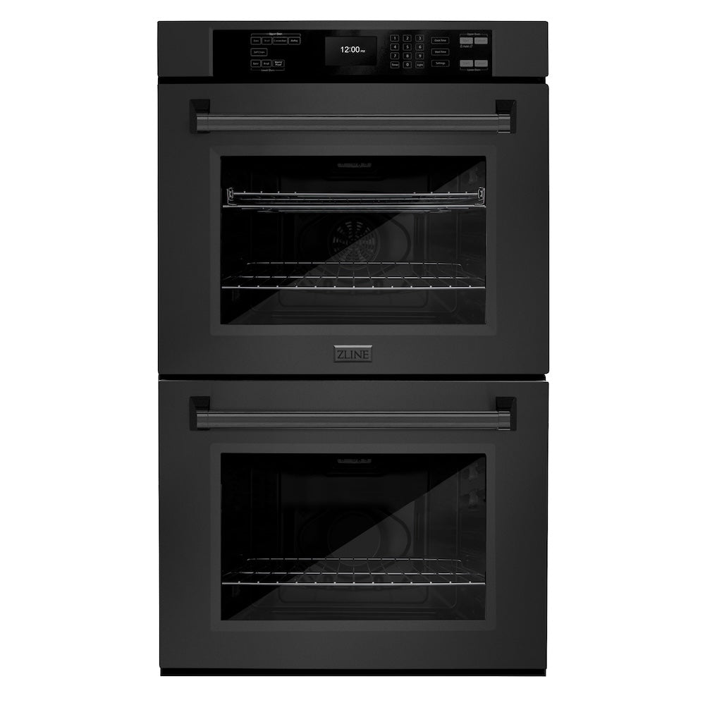 ZLINE Kitchen Package with Black Stainless Steel Refrigeration, 48 in. Rangetop, 48 in. Range Hood, 30 in. Double Wall Oven, and 24 in. Tall Tub Dishwasher (5KPR-RTBRH48-AWDDWV)