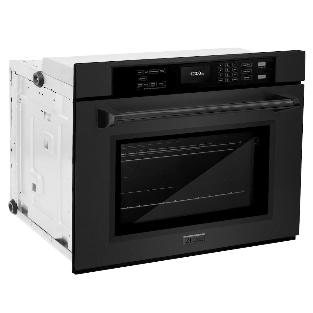 ZLINE 30 in. Professional True Convection Single Wall Oven with Air Fry and Self Clean in Black Stainless Steel (WASB-30) side, oven closed.